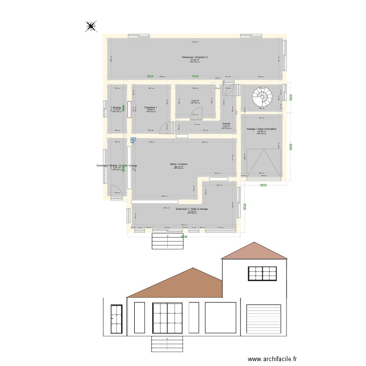 Plan de masse face entrée . Plan de 10 pièces et 163 m2