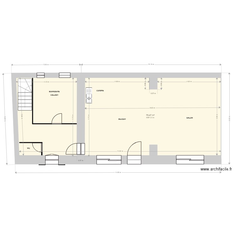 PJ RDC1. Plan de 8 pièces et 135 m2