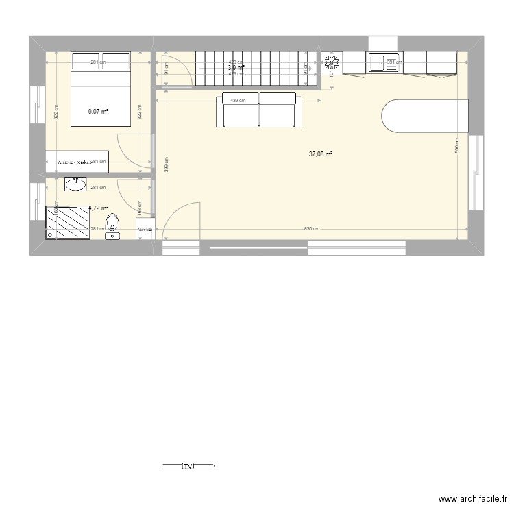 Plan L 80 m². Plan de 0 pièce et 0 m2