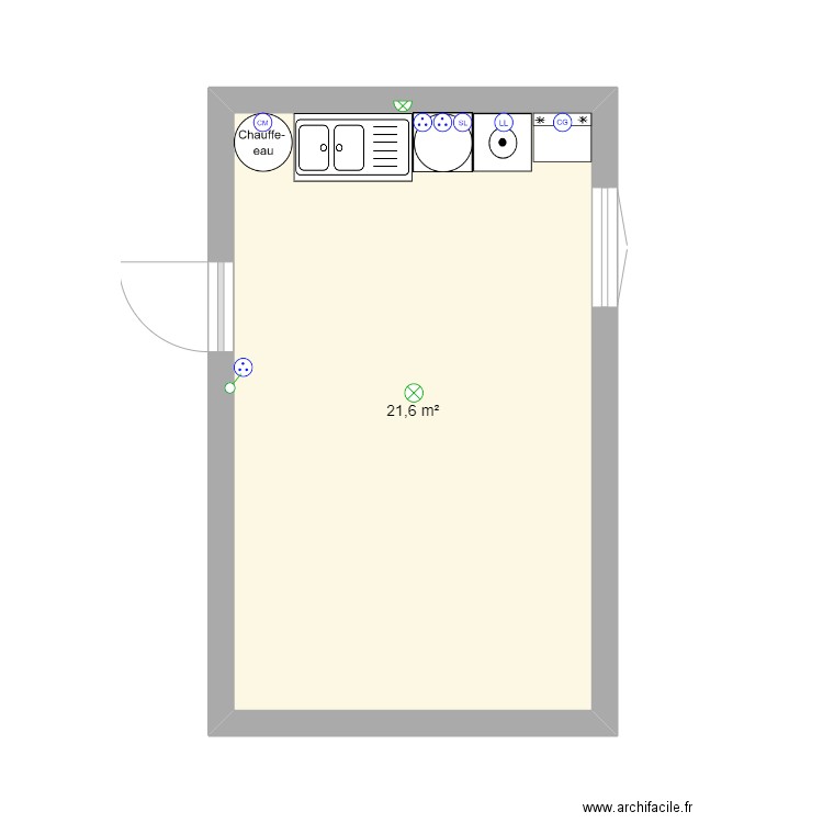 Plan installation electrique. Plan de 1 pièce et 22 m2