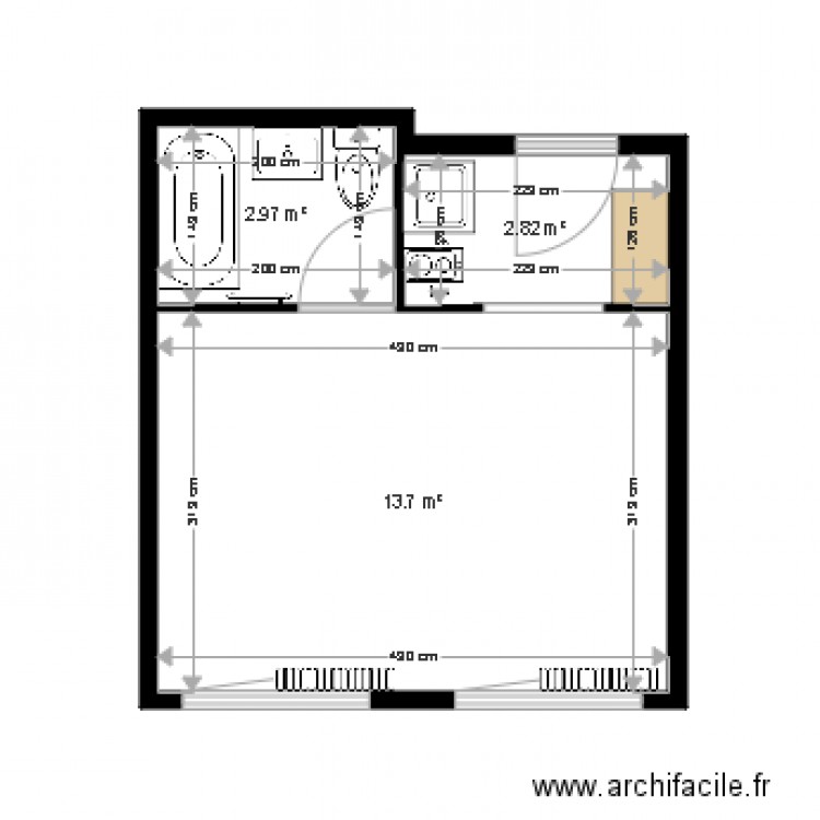 Studio Leven plan existant. Plan de 0 pièce et 0 m2