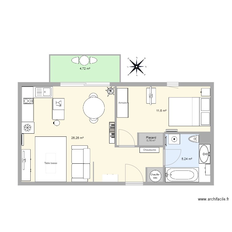 Location Square Léon Blum. Plan de 7 pièces et 49 m2