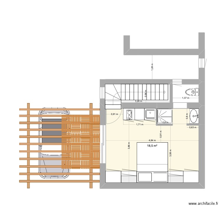 REHAUSSE CHBRE 2. Plan de 1 pièce et 19 m2