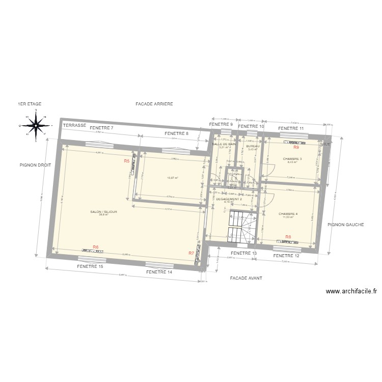 plan 1er Dufriche-Soihili. Plan de 9 pièces et 86 m2