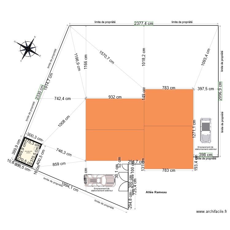 Planmasse. Plan de 1 pièce et 10 m2