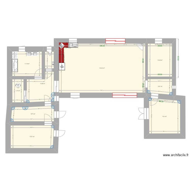 plan pc. Plan de 9 pièces et 152 m2