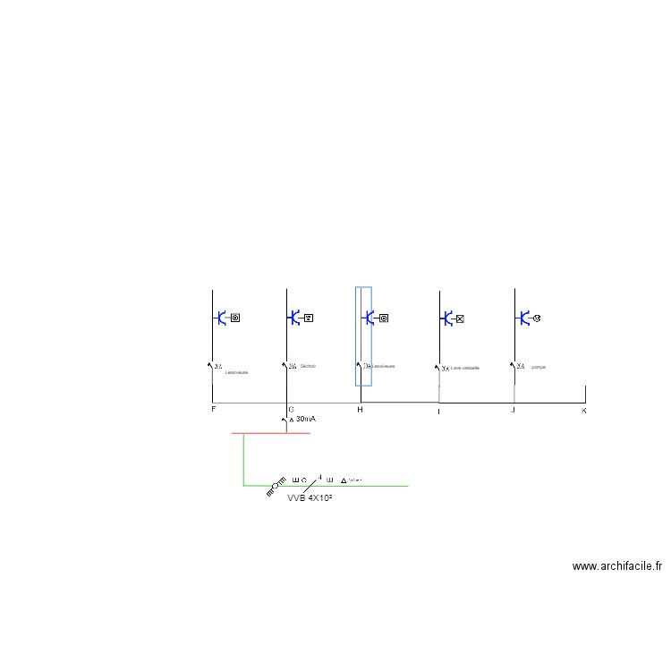 Schémas unifilaire 30 mA. Plan de 0 pièce et 0 m2