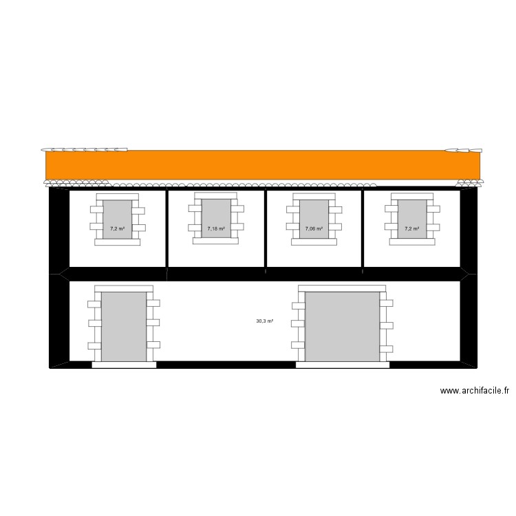 FACADE SUD NEW. Plan de 5 pièces et 59 m2