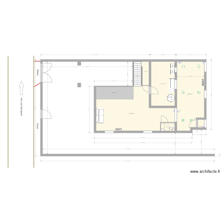 sous sol. Plan de 8 pièces et 91 m2