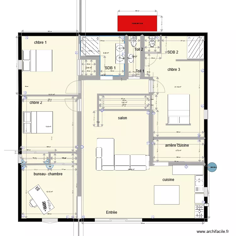 Alex et Nasmie Vnas AVEC MURS PORTEURS et cotations. Plan de Alex et Nasmie Vnas AVEC MURS PORTEURS et cotations. Plan de