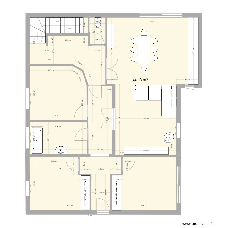 ALGER    PROJET 1   RDC. Plan de 5 pièces et 120 m2