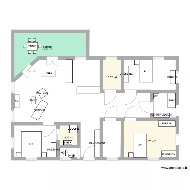 appart T4 97m2. Plan de 