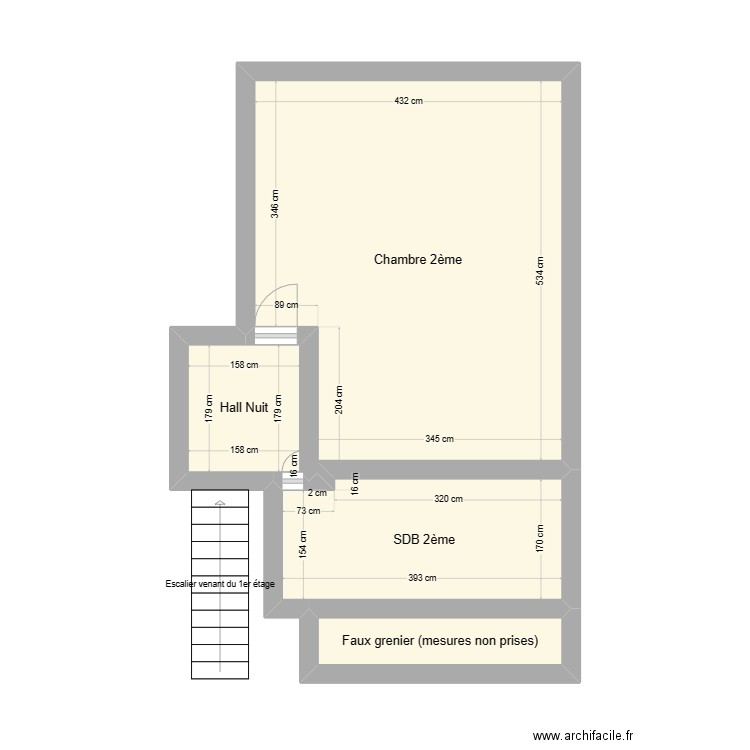 Trooz  2ème étage. Plan de 4 pièces et 33 m2