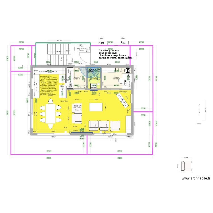 plan rez 3 9 x 6 m DC avec bureau V2. Plan de 4 pièces et 53 m2