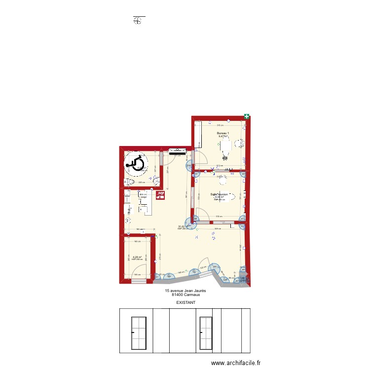 plan commerce bailleur étude touzani existant. Plan de 6 pièces et 60 m2