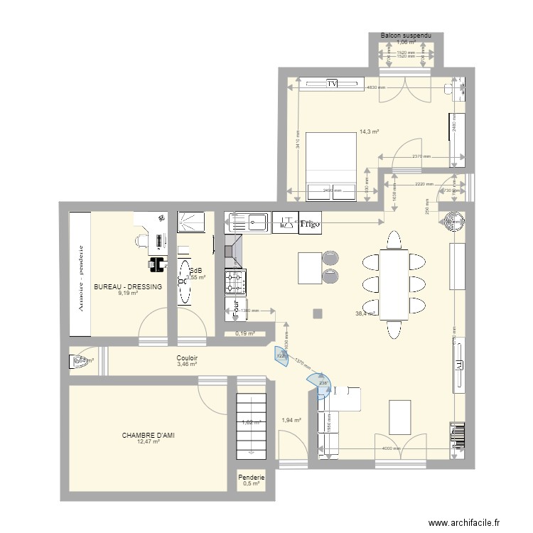 Plan maison SER 3. Plan de 12 pièces et 87 m2