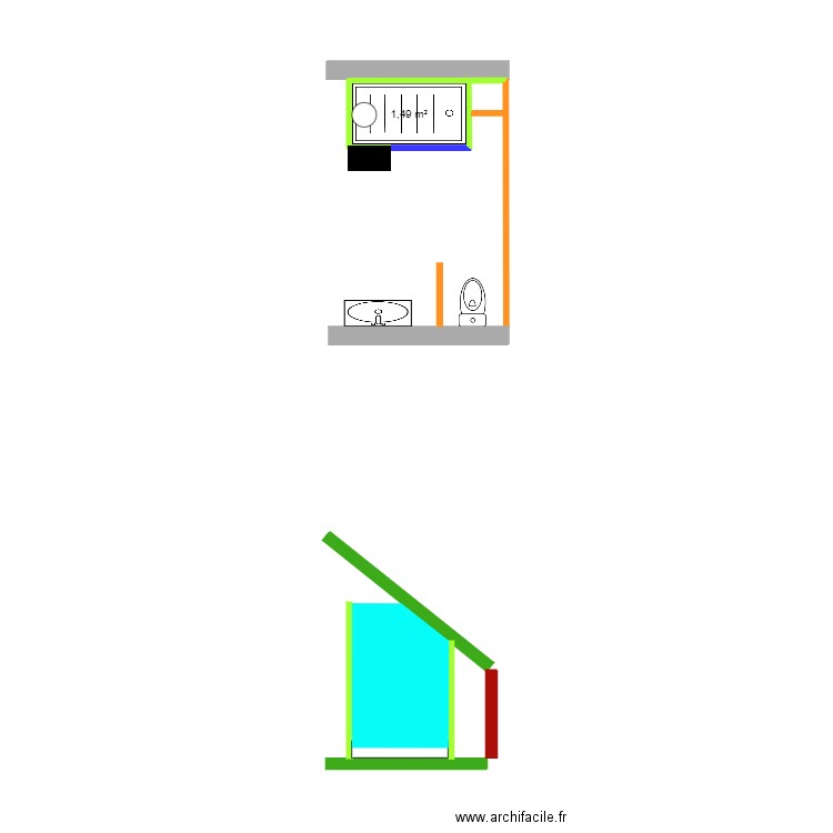 SDB RIMELE. Plan de 1 pièce et 1 m2