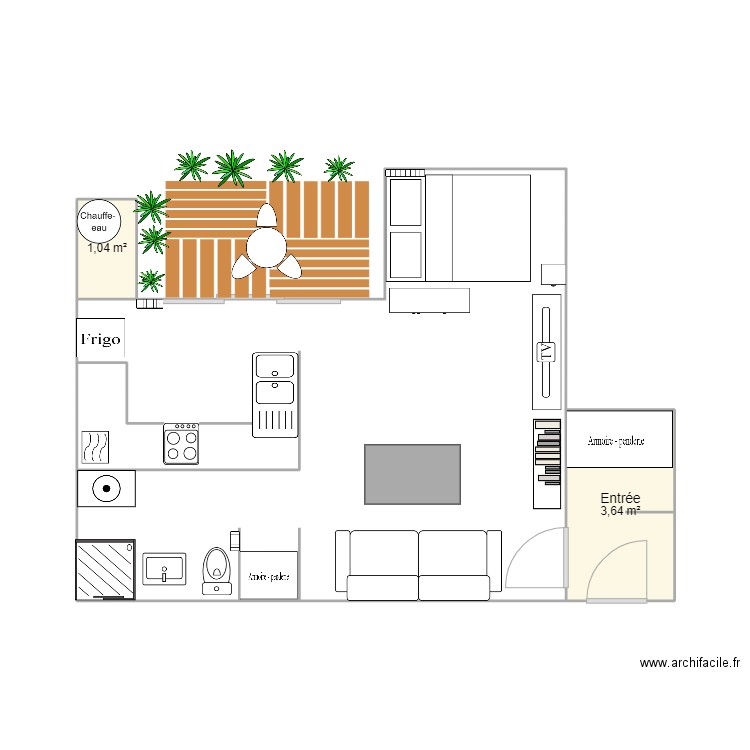 Plan appartement Eli. Plan de 2 pièces et 5 m2