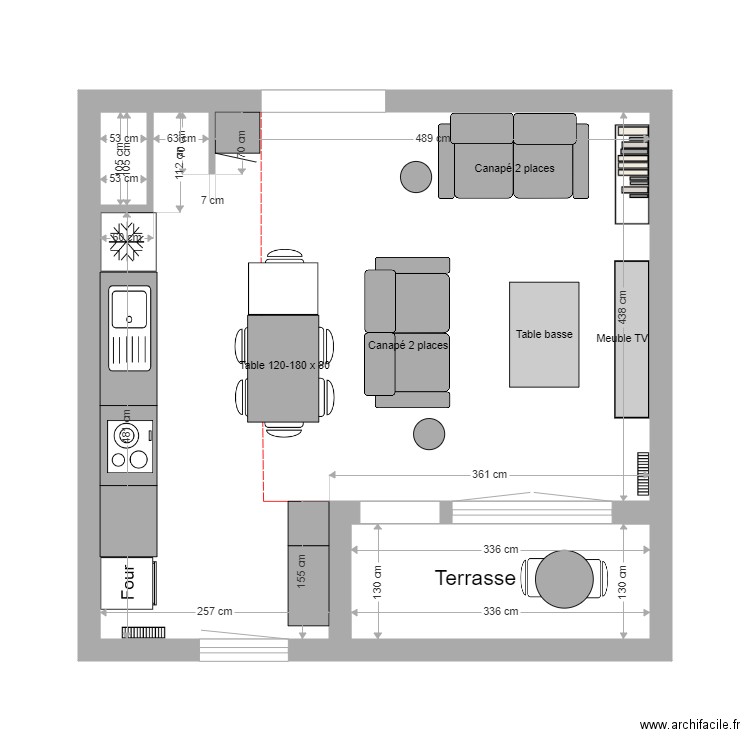 Appartement - Séjour cuisine. Plan de 3 pièces et 35 m2
