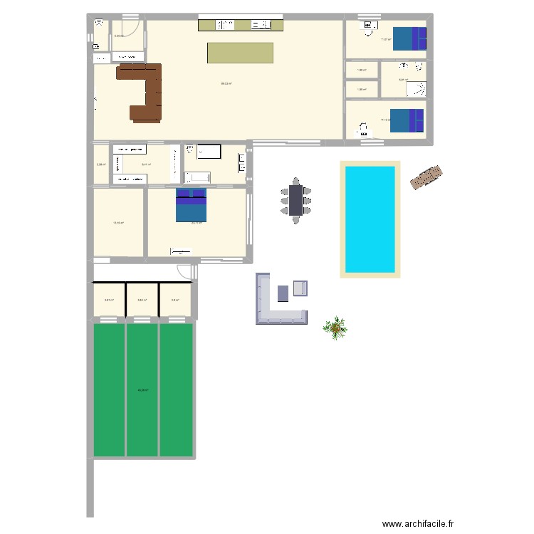 Wisbecq plein pied. Plan de 15 pièces et 239 m2