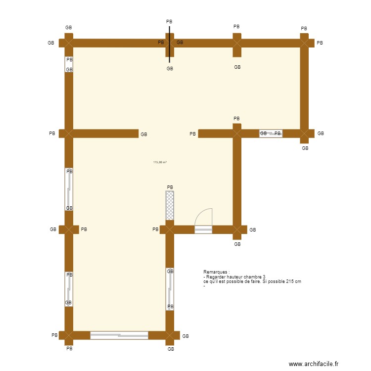 Plan GB - PB. Plan de 1 pièce et 116 m2