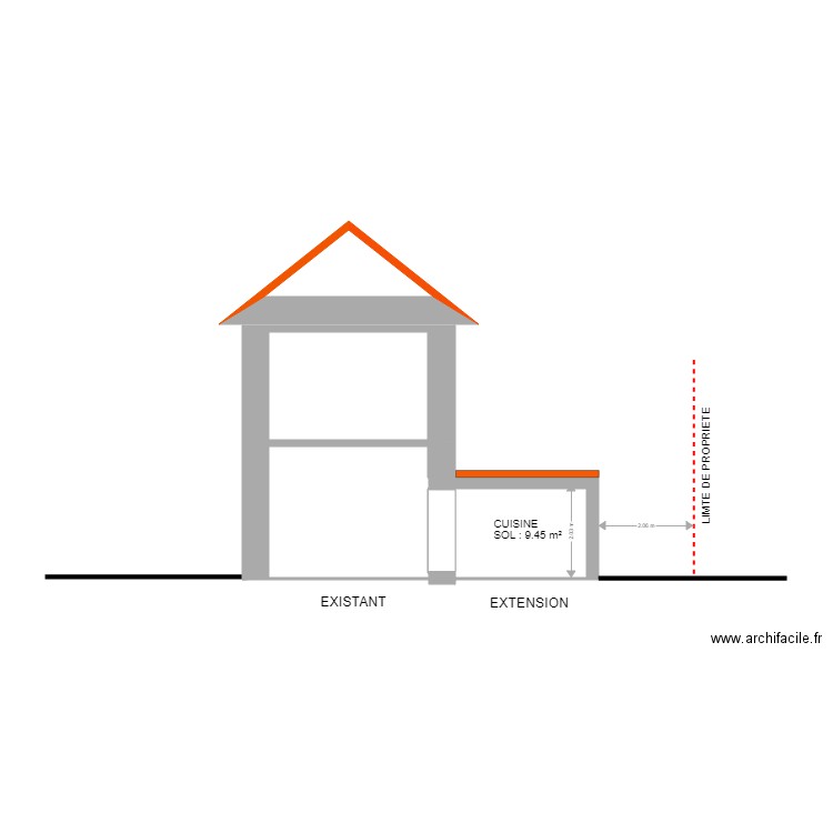 plan de coupe véranda aprés travaux . Plan de 0 pièce et 0 m2