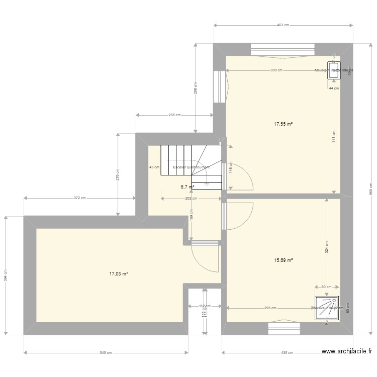 etage. Plan de 4 pièces et 57 m2