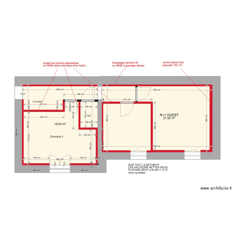 PLAN AF A CONSTRUIRE R+1 CENTRE ET EST. Plan de 2 pièces et 38 m2