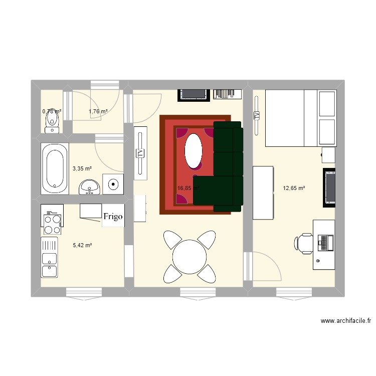 Appt Charlotte. Plan de 6 pièces et 41 m2