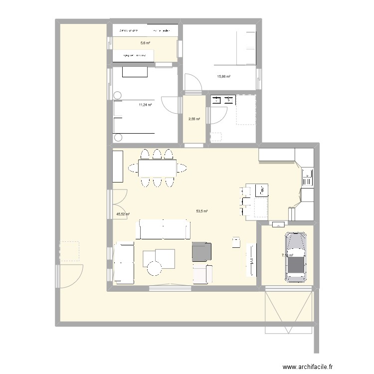 uyjkh. Plan de 7 pièces et 141 m2