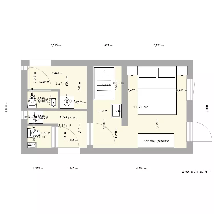 chambre gite 2 meubl&eacute;. Plan de 