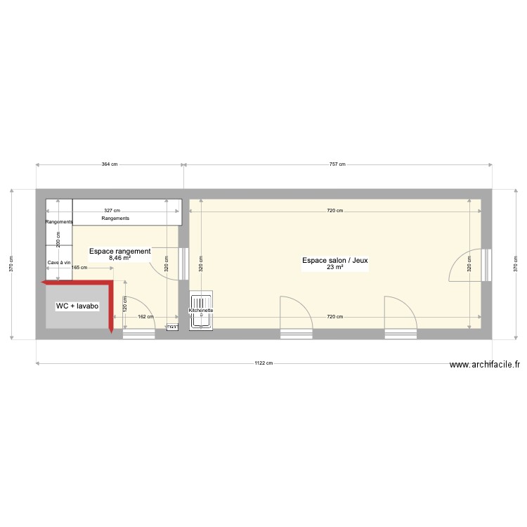 Dépendance - Bureau. Plan de 3 pièces et 33 m2