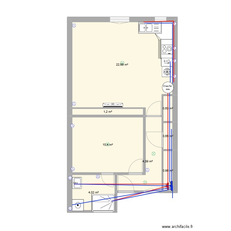 Appartement Chartres Etage. Plan de 8 pièces et 45 m2
