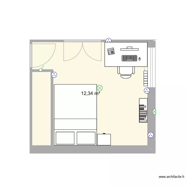 Chambre A. Plan de 1  et 12 m²