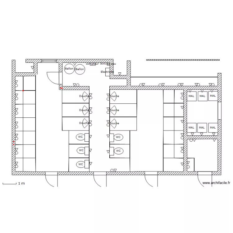 Sanitaire 200pl V2 eau chaude eau froide. Plan de Sanitaire 200pl V2 eau chaude eau froide. Plan de