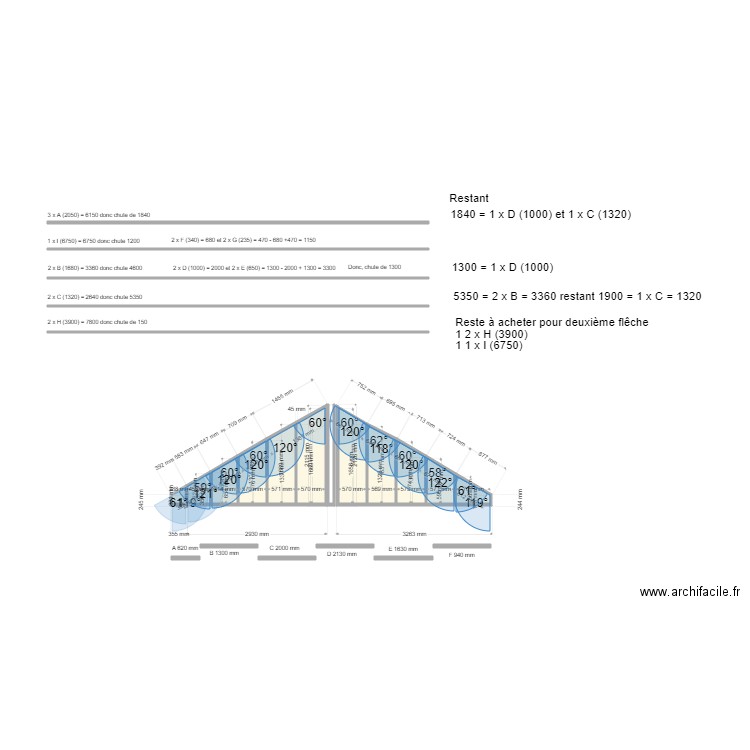 Flêche cutting list. Plan de 0 pièce et 0 m2