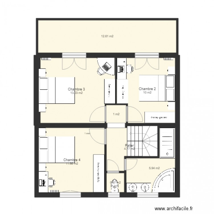 montfermeil etage meublé 2 PC 1/50. Plan de 8 pièces et 60 m2