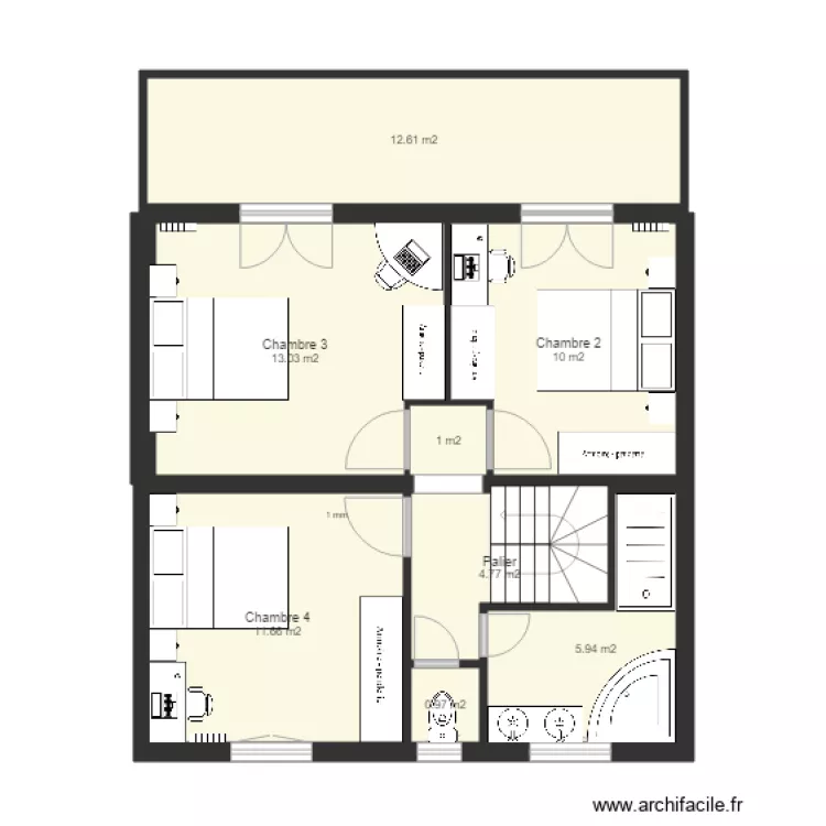 montfermeil etage meubl&eacute; 2 PC 1/50. Plan de 