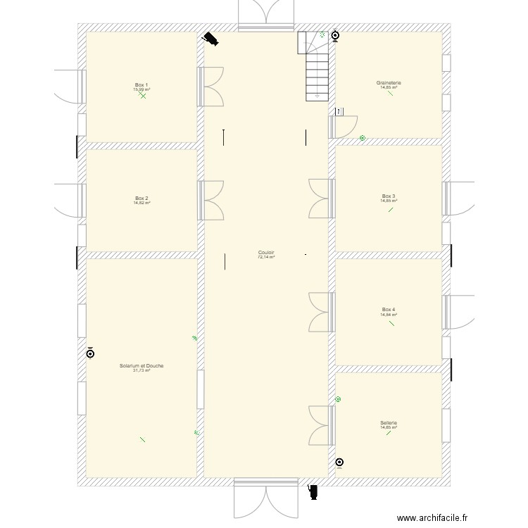 Barn. Plan de 8 pièces et 194 m2