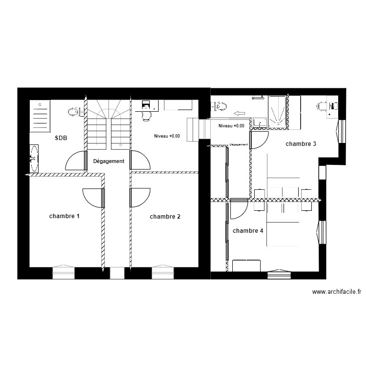 PLAN PROJET 1ER ETAGE. Plan de 6 pièces et 65 m2