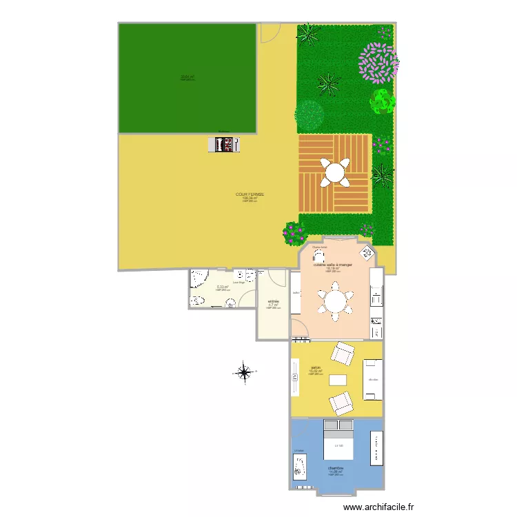Pyr&eacute;ne du levant au couchant appartement rdc 59 m2 et cour . Plan de 