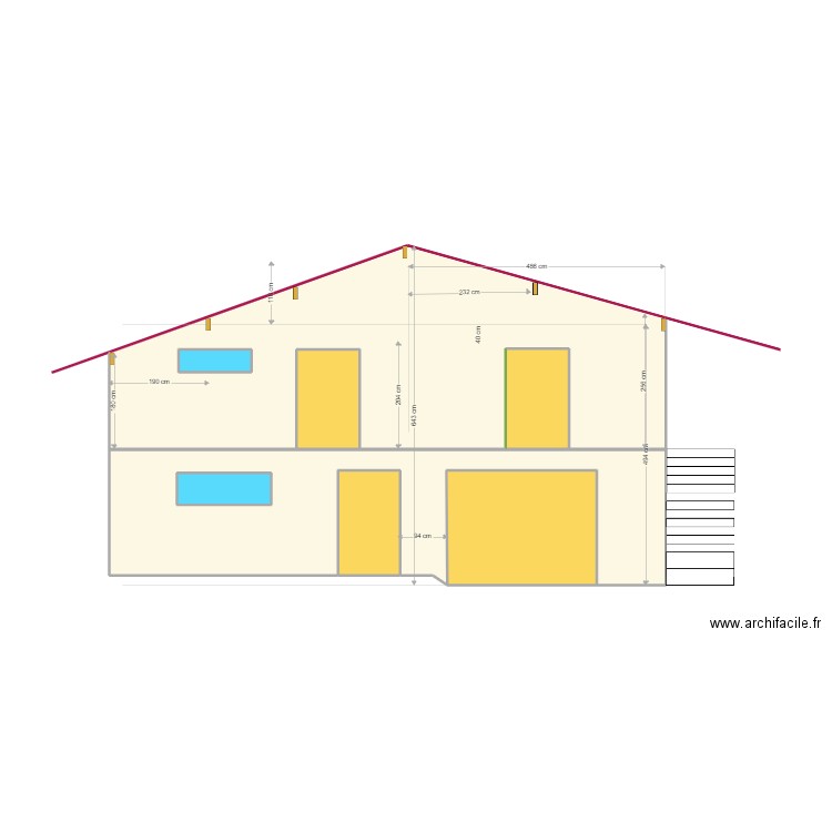 Caro hangard facade Est . Plan de 8 pièces et 59 m2