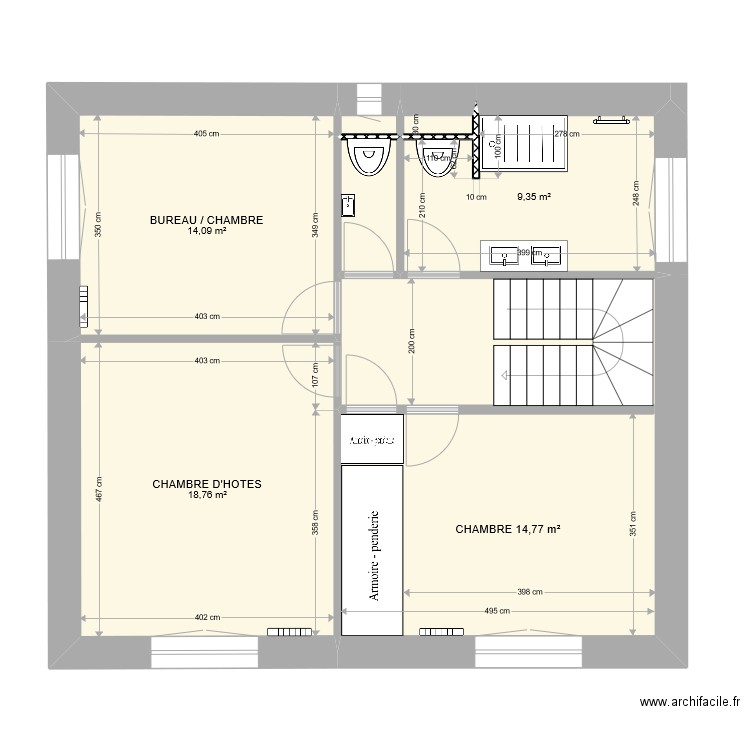 premier étage V3 sans meubles  09/03/22. Plan de 7 pièces et 72 m2