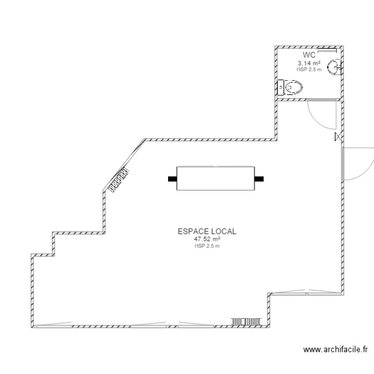 étude création logement dans un local créteil. Plan de 2 pièces et 51 m2