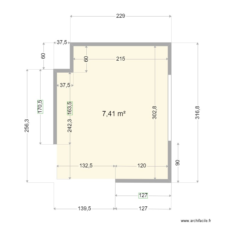 pièce cuisine . Plan de 1 pièce et 7 m2