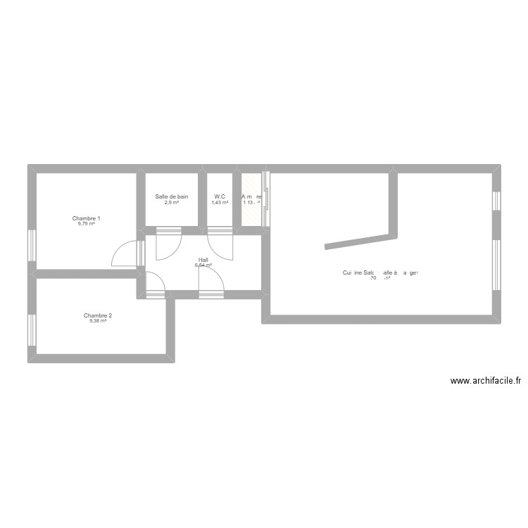 Dames. Plan de 7 pièces et 62 m2