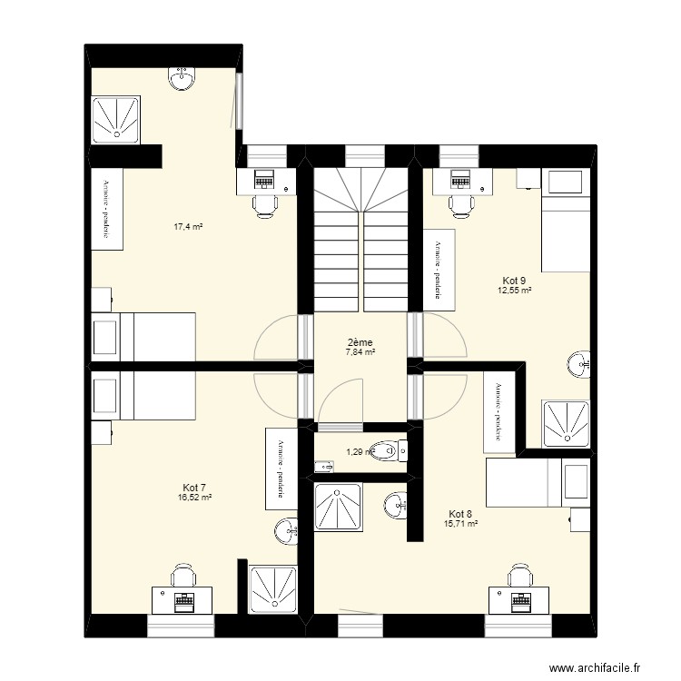 Laboratoire 24 - version 1 - 2ème étage. Plan de 6 pièces et 71 m2