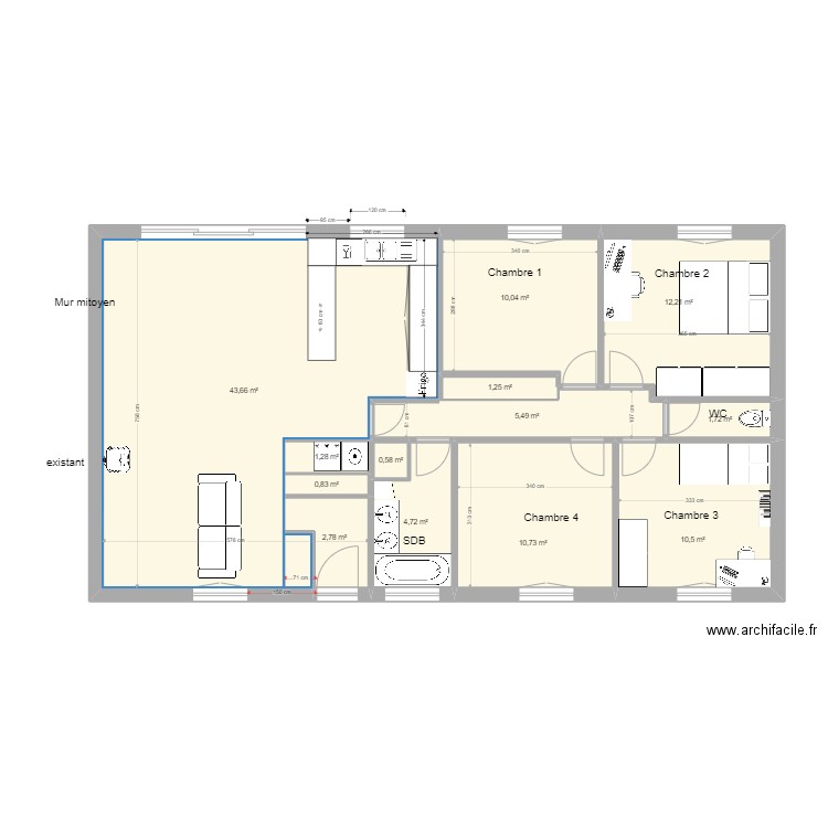 St Jean d'Illac 5. Plan de 13 pièces et 106 m2