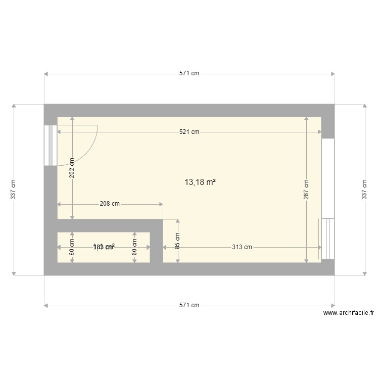 Bureau Emilie . Plan de 2 pièces et 14 m2