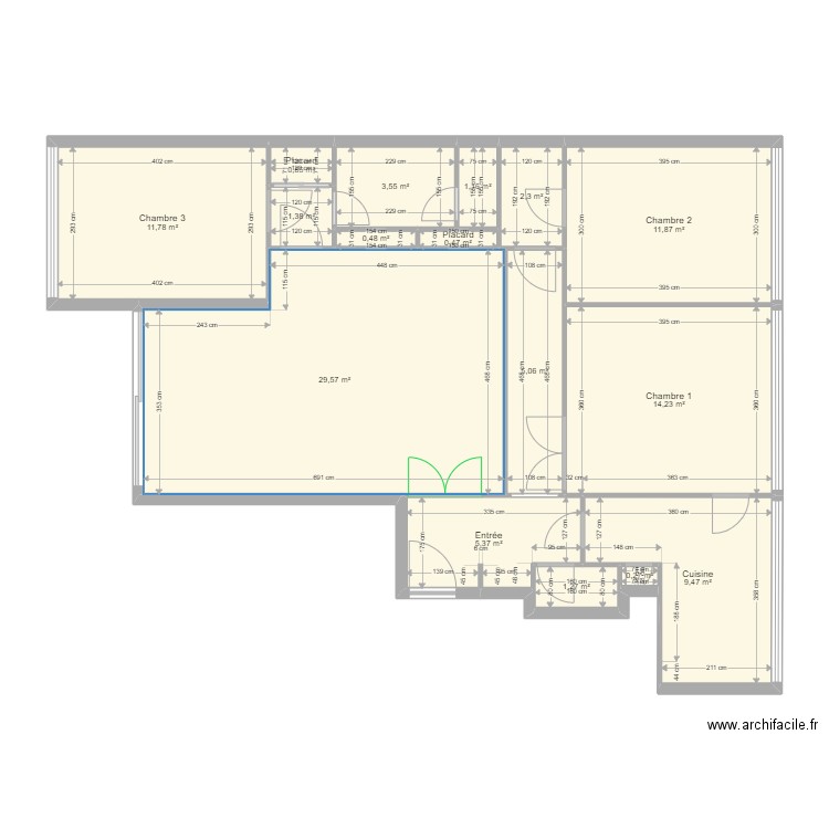 Appartement 98m² OK. Plan de 16 pièces et 99 m2